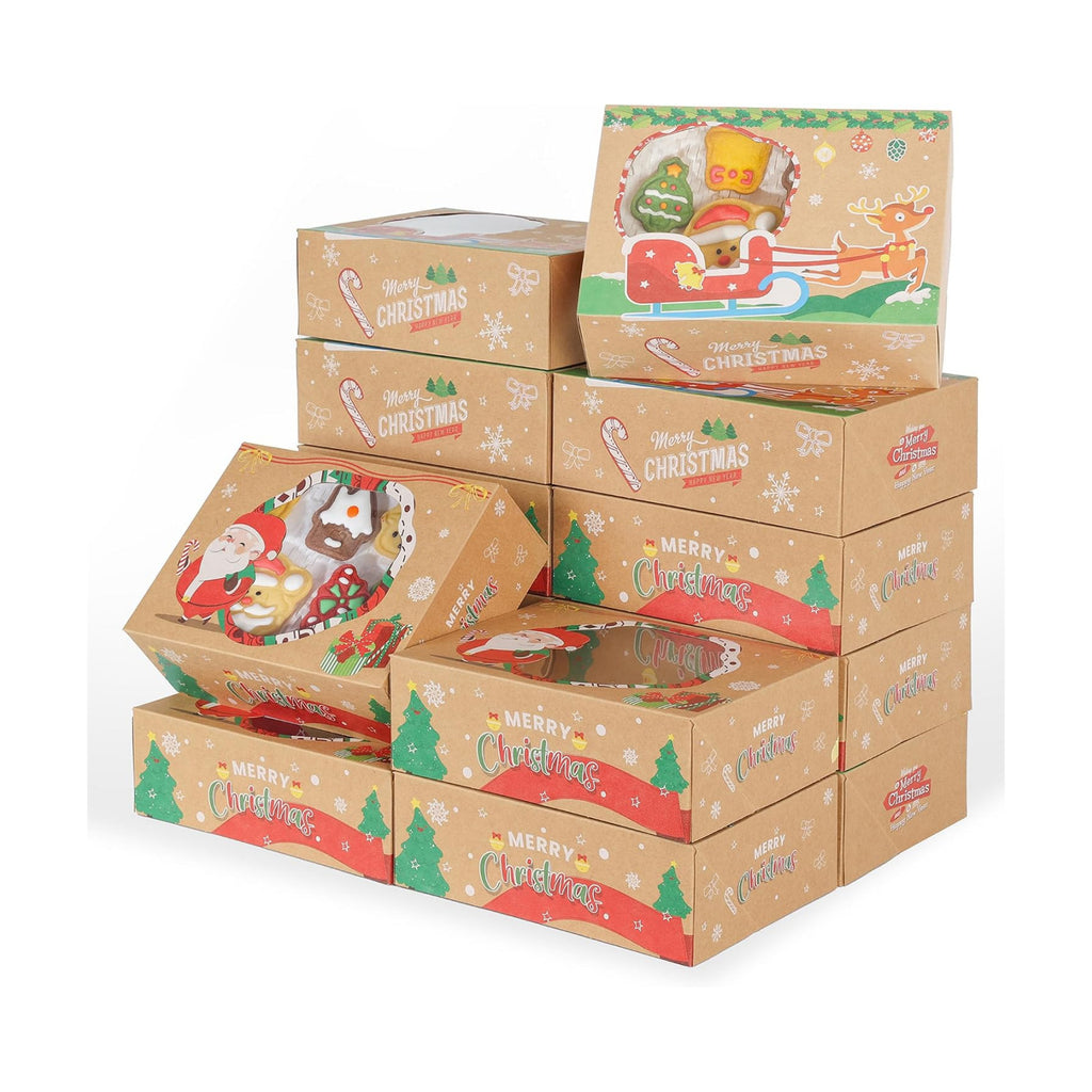 YEKTFS Festive Christmas Treat Boxes - 24 Pack, 8.25x6x2.75in, Brown, Rectangular, Flip Top Lids, Durable & Reusable, Perfect for Baked Goods & Gifts