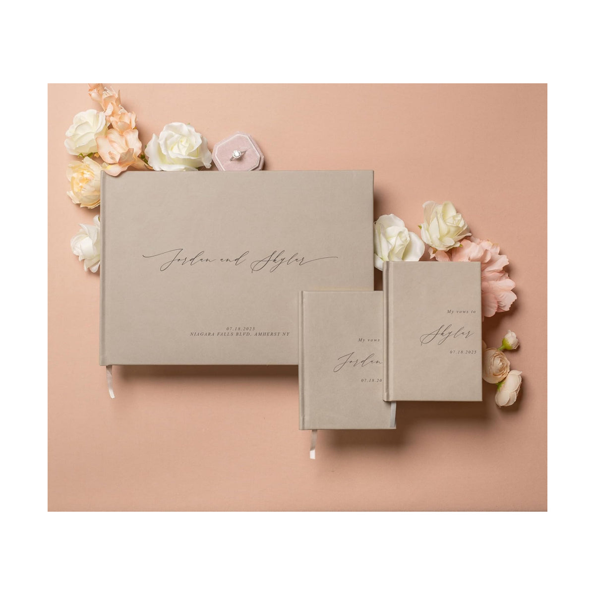 Personalized Wedding Book Set with Guestbook Vow Books (Design 1) - Custom Large 11.5 x 8.5 Guest Signin Book, 5.75 x 4 Vow Books for Marriage Ceremony Reception, Gift for Newly Engaged Couple, Taupe