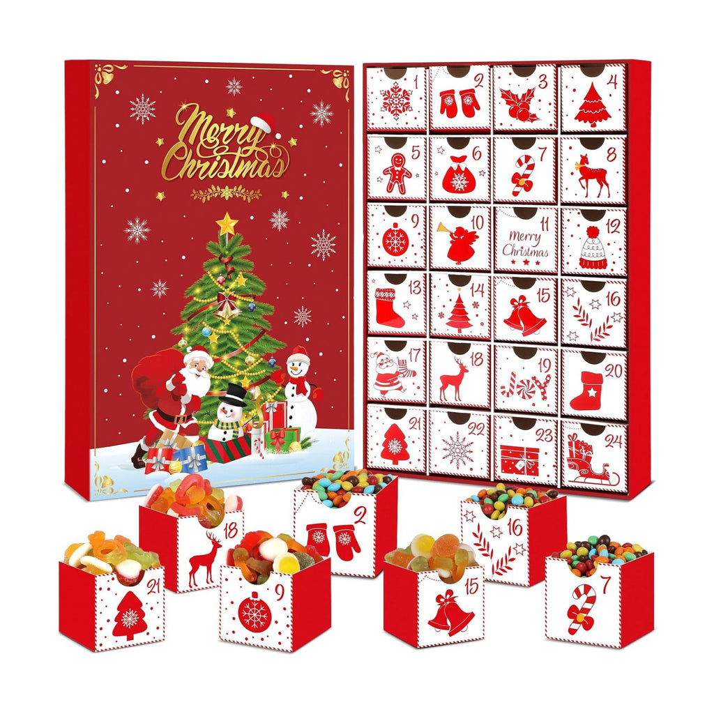 Christmas Advent Calendar Boxes 2025 Red Empty Advent Calendar to Fill Yourself, 24 Days of Christmas Countdown Boxes with 24 Drawers for Kids Adults Personalize with Treats Winter Holiday Xmas Gift