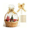 COQOFA 20 Pieces Large Cello/Cellophane Bags,16x24 Inches Clear Basket Gift Bags Gold Star Printed OPP Plastic Cellophane Wrap for Baskets Gift Packaging with Gold Pull Bows
