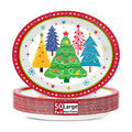 Lonfliness 50Pcs Colorful Christmas Tree Plates Disposable Paper Christmas Tree Party Decorations Supplies 11 Inch Oval Plate Platter Dish Tray, Xmas Holiday Tableware Dinnerware
