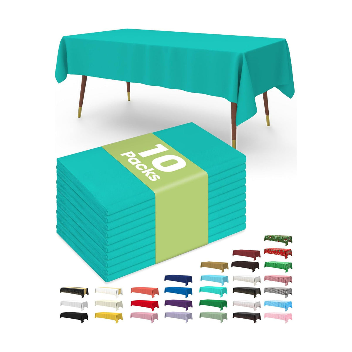 Pureegg Plastic Table Cloth Disposable 54x108 Inch 10 Pack, Teal