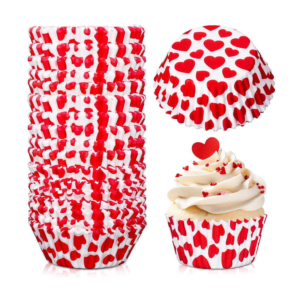 JarThenaAMCS 300 Pcs Valentine Cupcake Liners Red Heart Baking Cups Red White Standard Muffin Cupcake Wrappers For Anniversary Wedding Party Supplies