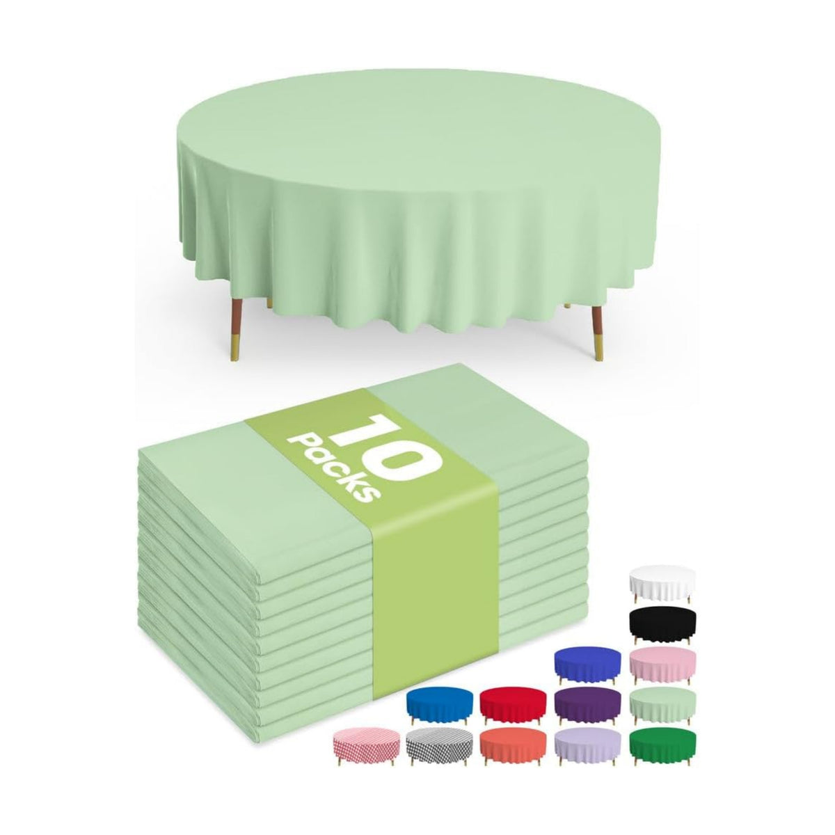 Pureegg Plastic Table Cloth Disposable 84 Inch Round 10 Pack, Sage Green