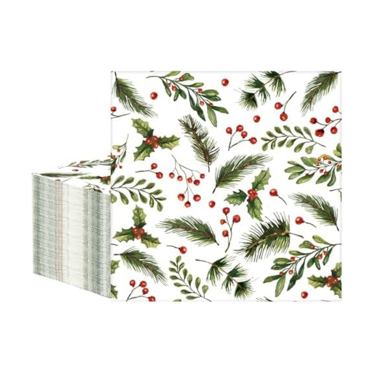 50 PCS Christmas Luncheon Napkins Xmas Berries and Pine Disposable Napkins 3-Ply Holly Berry Greenery Paper Napkins for Christmas Home Kitchen Holiday party Supplies
