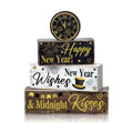 Moucuny 4 Pcs New Year Table Decorations, Happy New Year Wood Block Sign
