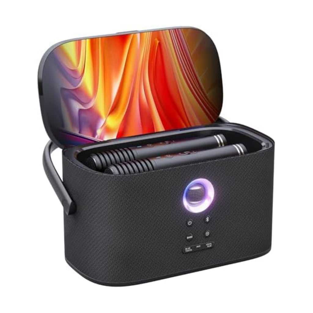 Ikarao Portable Karaoke Machine for Adults, Built-in Lyrics Display and Screen, 2 Self-Charging Wireless Microphones, Karaoke App, 140W Speaker, Connects to TV for Home Party Birthday Outdoor Camping