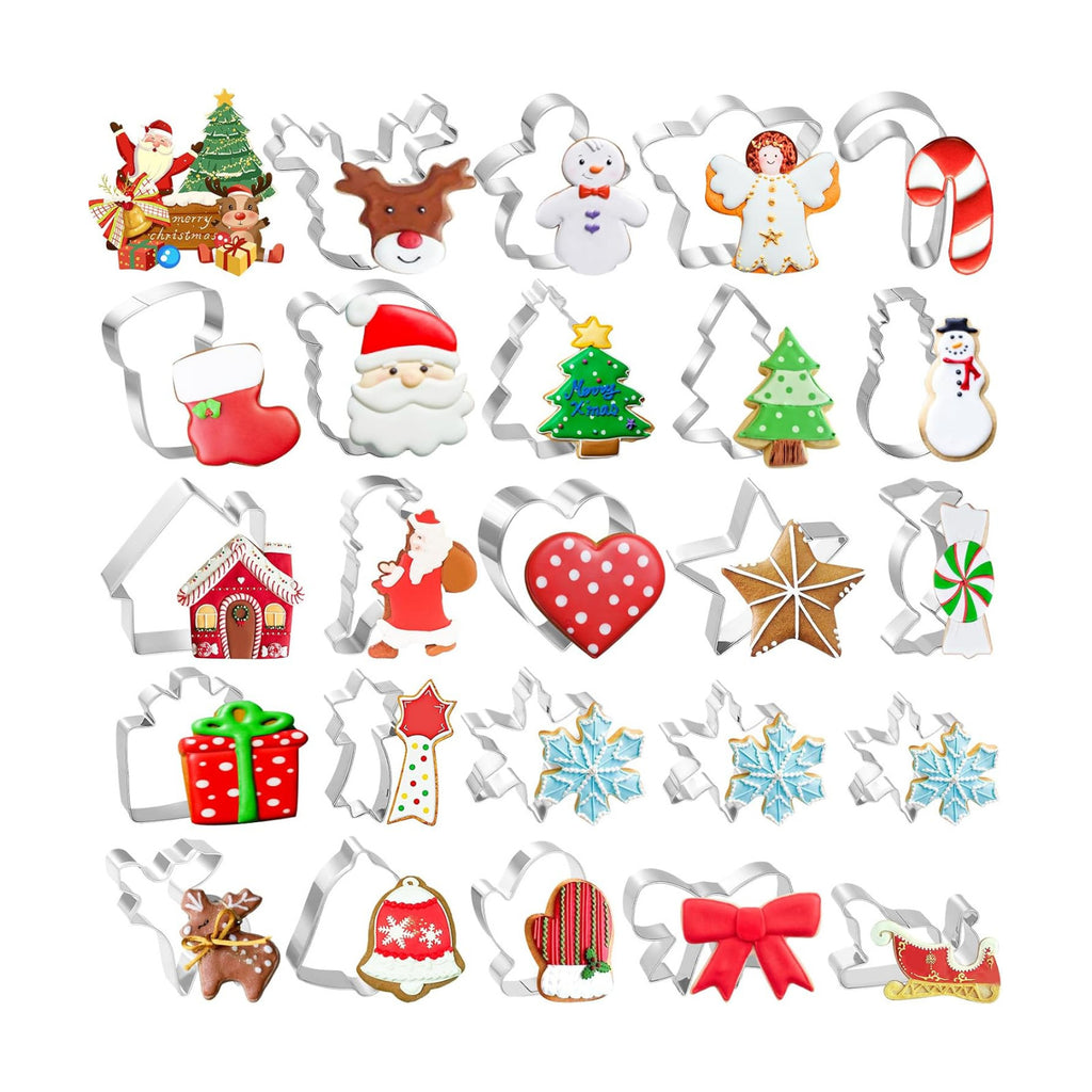 Lezmarket 24Pcs Christmas Cookie Cutters Set, Stainless Steel Metal Winter Holiday Cookie Cutter Christmas Shapes - Snowman, Christmas Tree, Gingerbread, Snowflake, Angel, Bells, Santa Claus, Candy