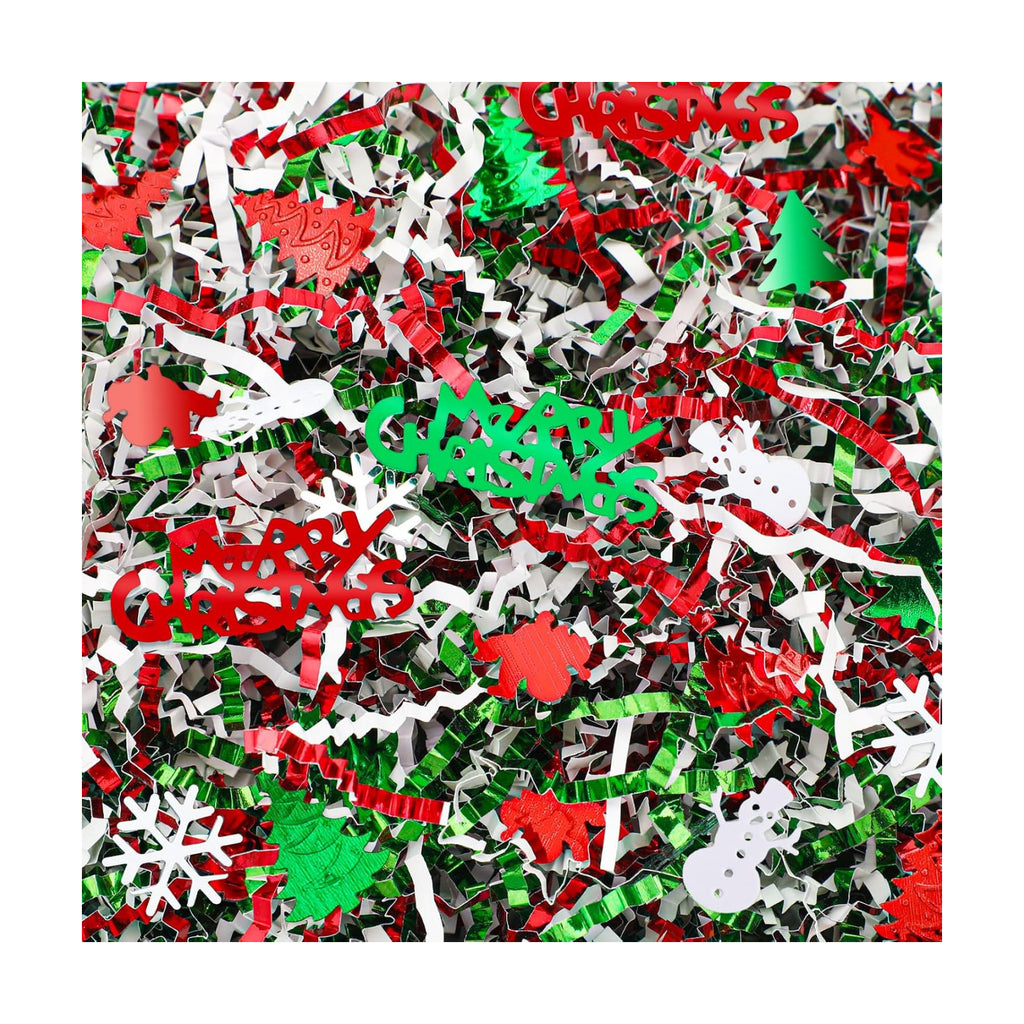 Jansun Christmas Crinkle Cut Paper Shred, 4oz Metallic Red Green White