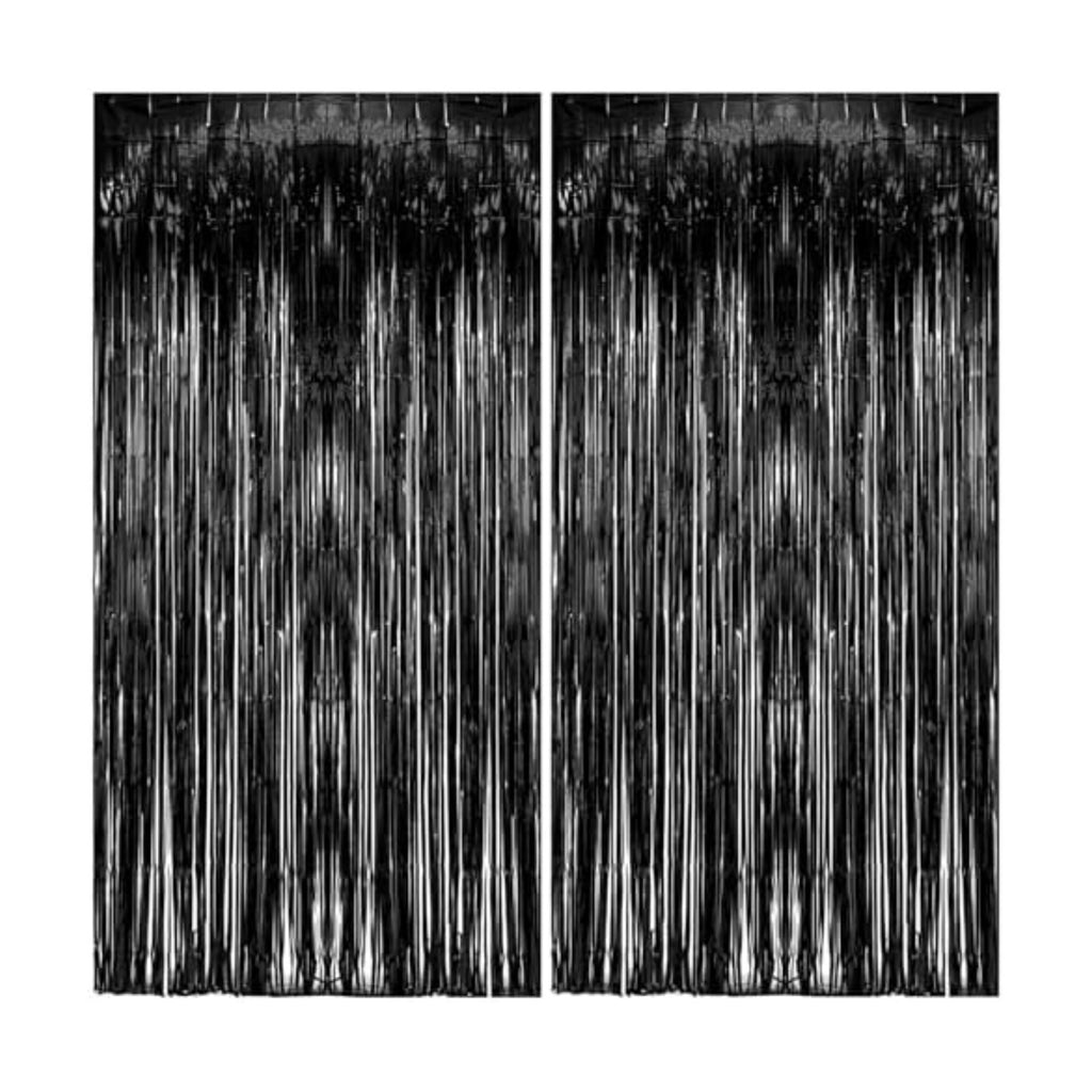 2 Pack Foil Curtain Backdrop Black Metallic Tinsel Foil Fringe Curtains Photo Booth Props for Birthday Wedding Engagement Baby Shower Bachelorette Christmas Holiday Celebration Party Decorations