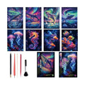 Georgie Porgy Scratch Paper Art Set for Kids Adults Magic Rainbow Scratchboards for DIY Arts and Crafts Kits Christmas Birthday Gift with Scratching Tools Kit (A4-Noctilucent Whale + Sea World)