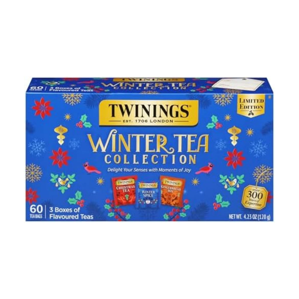 Twinings Winter Tea Collection, Limited Edition Holiday Gift Box, 20 Count (Pack of 3), Includes Christmas Tea, Winter Spice, and Gingerbread Joy, Enjoy Hot or Iced, 60 Teabags
