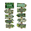 Hooqict 20 Pieces Camo Party Signs Army Birthday Party Decorations Camouflage Military Birthday Party Supplies for Boys Men Army Themed Directional Sign