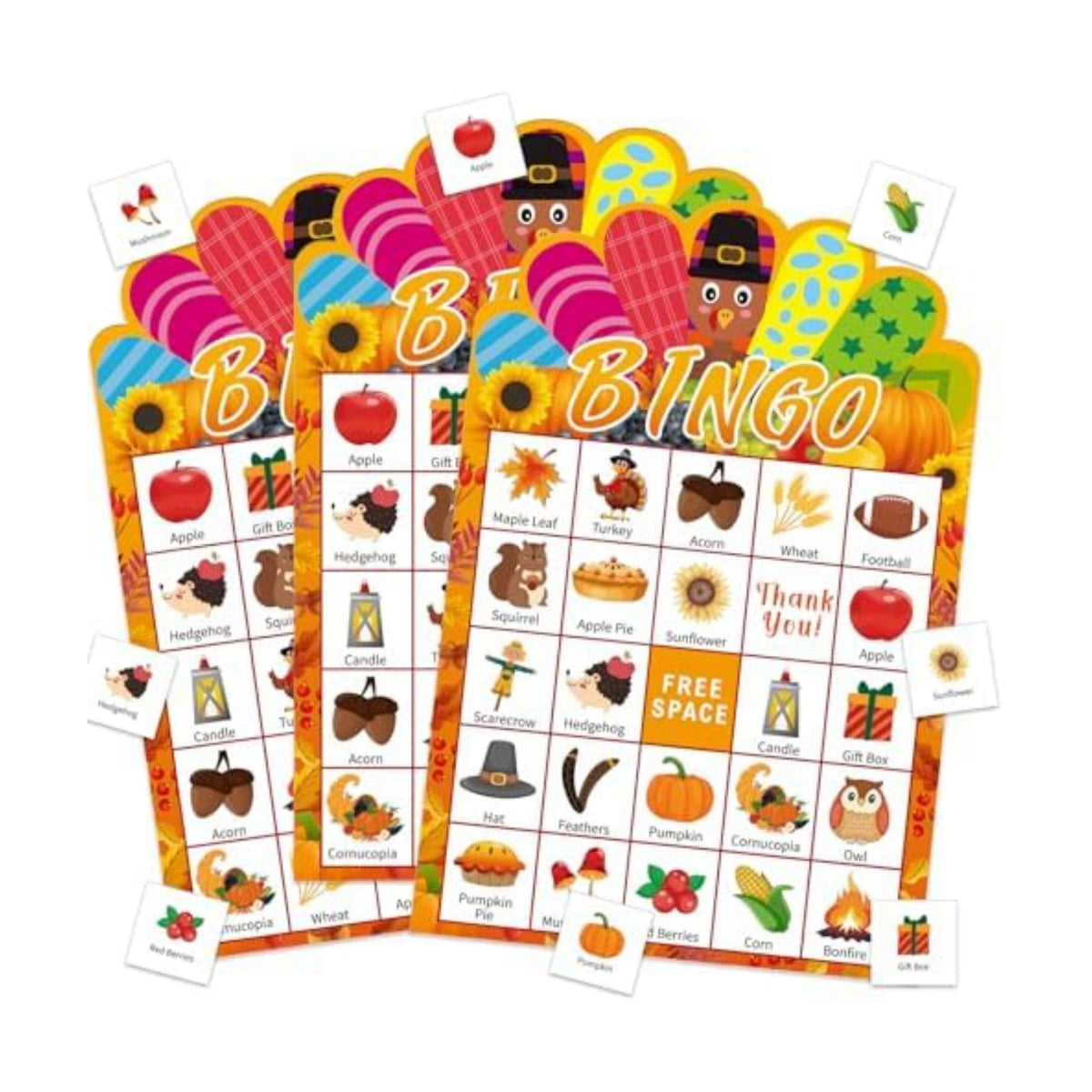 JUESMOS Thanksgiving Bingo Game for Kids Adults Fall Thanksgiving Games Bingo Cards 24 Players Turkey Bingos Games Cards Thanksgivings Game Supplies for School Classroom Family Activities Party Favors