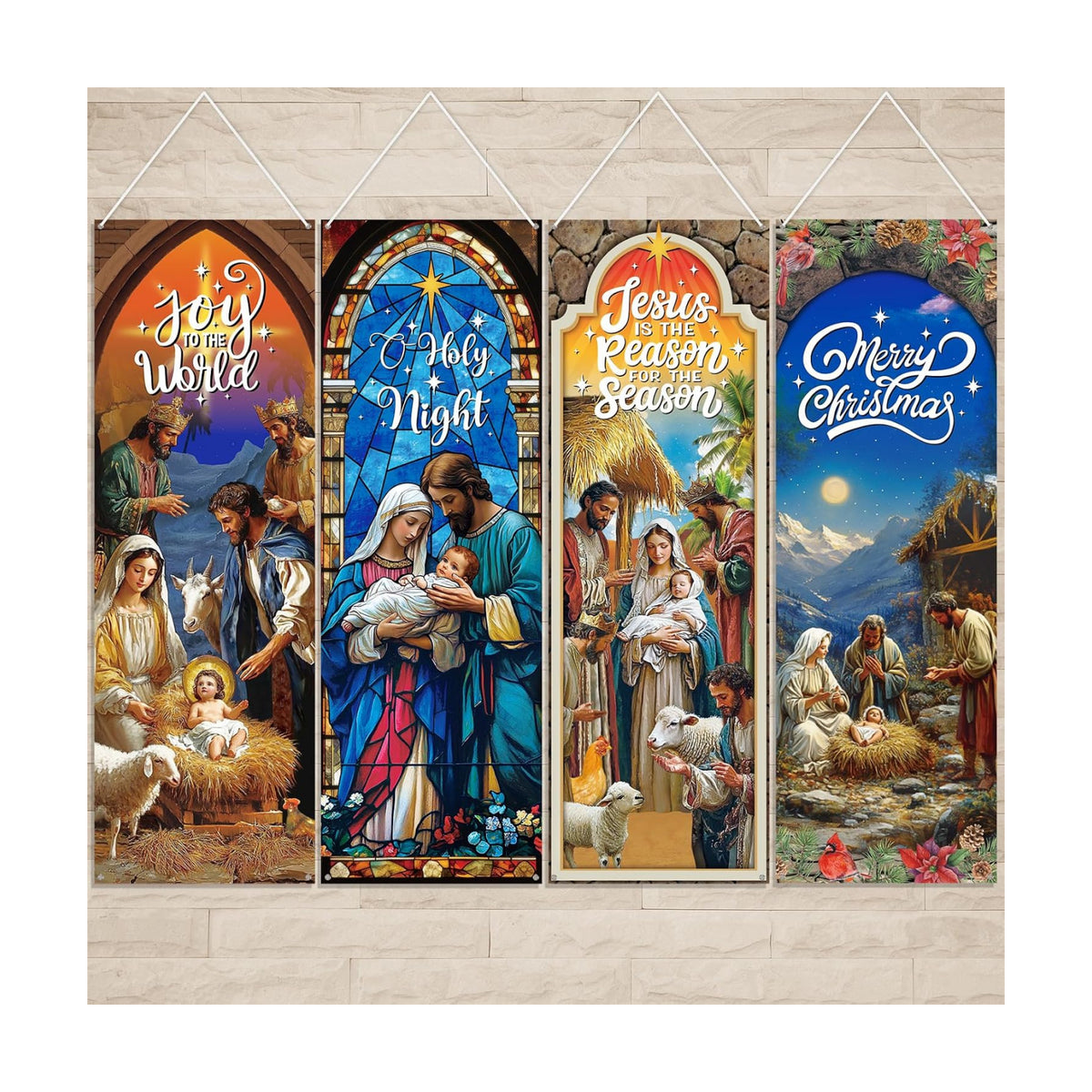Moukeren 4 Pcs Church Banners Scripture Religious Worship Banner