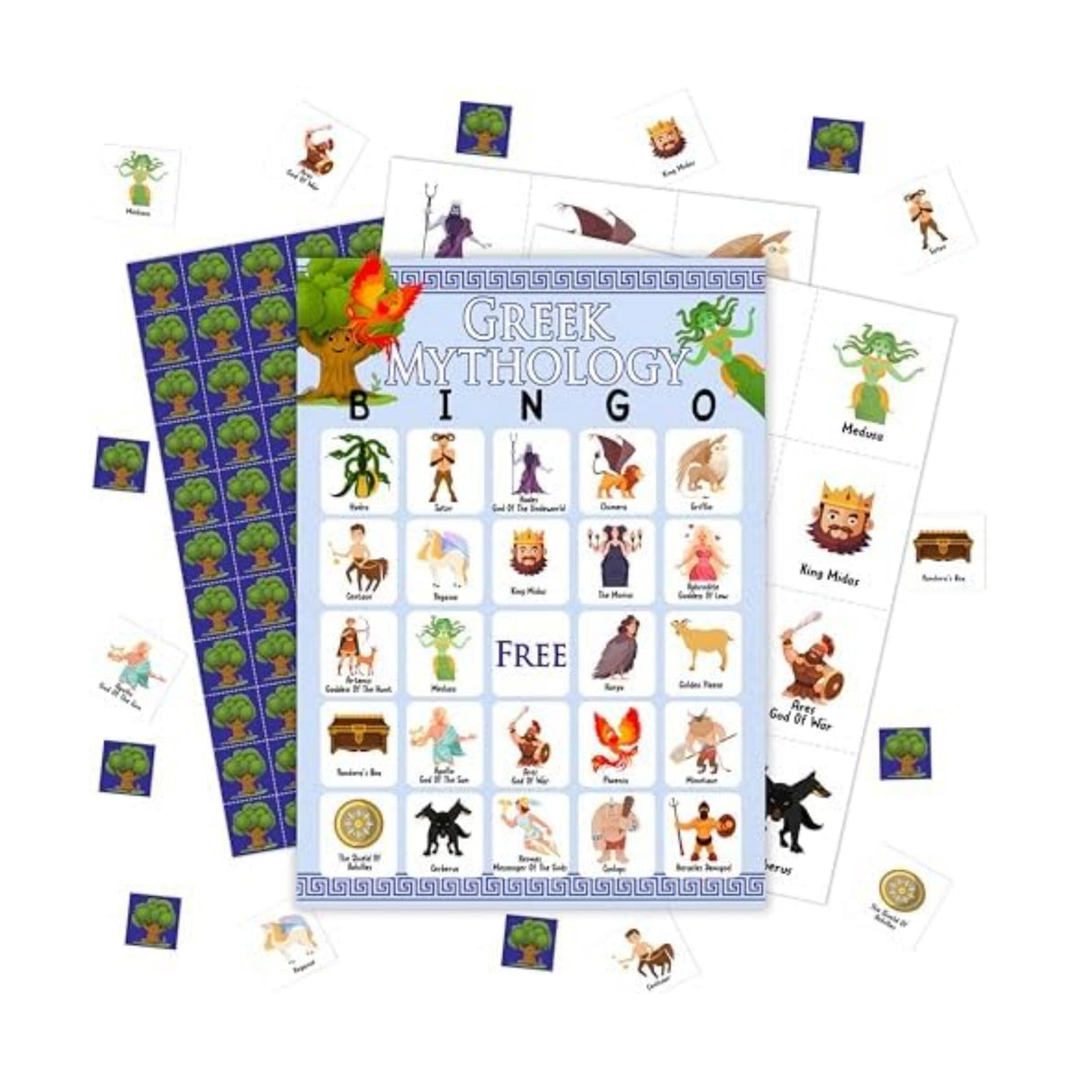 Greek Mythology Bingo Games, Ancient History Travel Trip Bingo Cards, Greek Theme Party Game for Adults Family, Christmas Party Activities, 24 Bingo Sets, A005