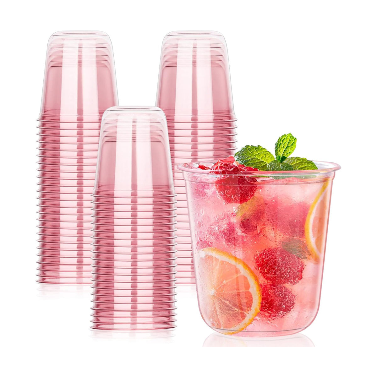 KesaPlan 50Pcs 12oz Pink Plastic Party Cups, Disposable Wine Cocktail Cups