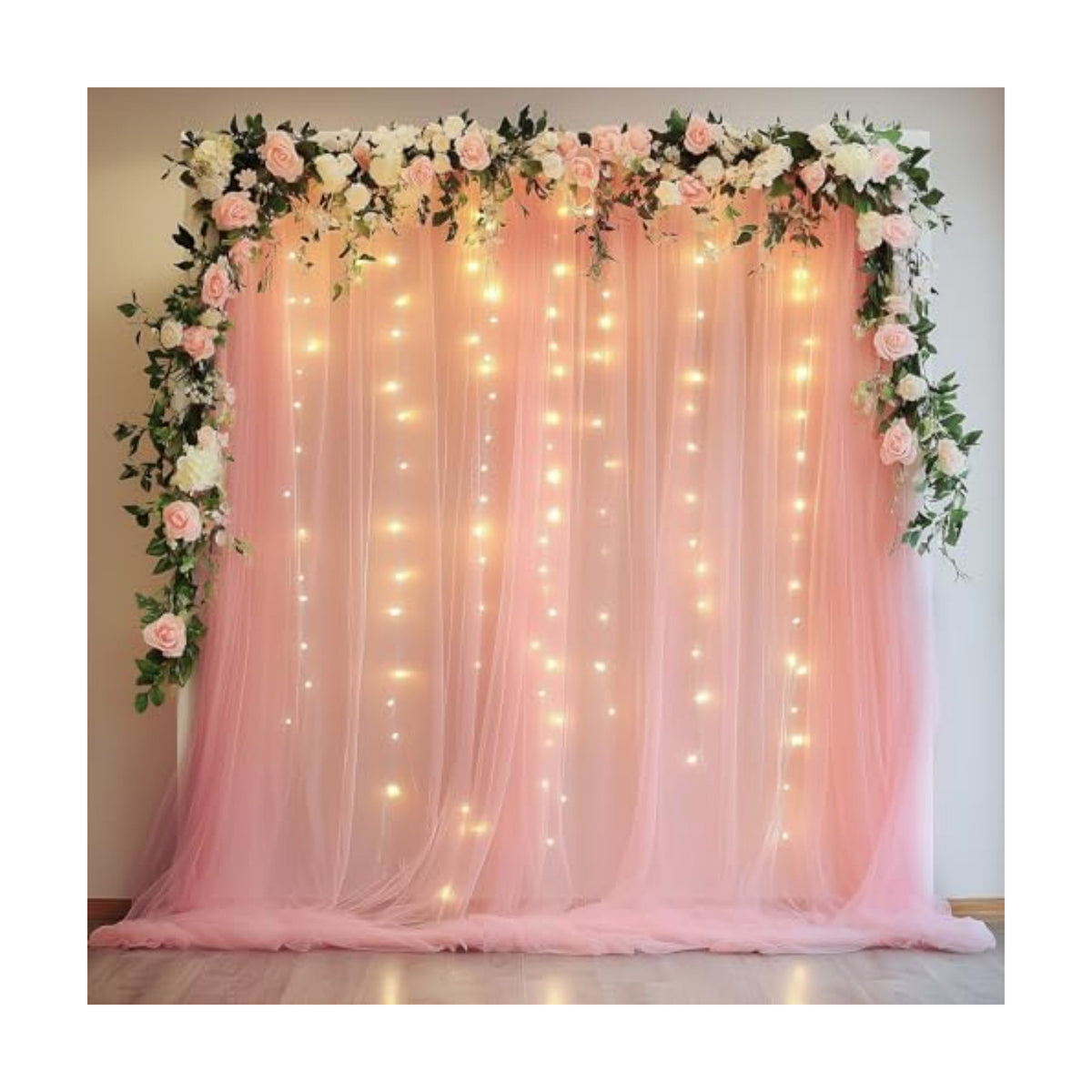 Fomcet Tulle Backdrop Curtains with Lights 10x8ft Sheer Peach Curtain