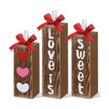 Redbaker 3pcs Valentine's Day Table Centerpieces Valentines Office Decor Wooden Block Sign Love Is Sweet Table Decoration Rustic Farmhouse Red Pink Heart Tiered Tray Decor for Home Office Mantel Desk