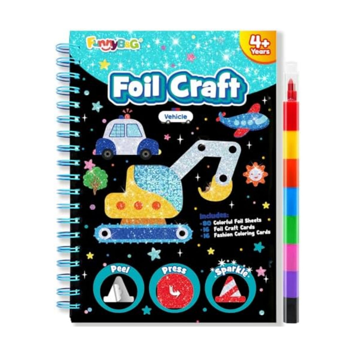 FUNNYB&G Foil Art Craft Kit for Kids, Sparkly Birthday Gift Toy for Boys