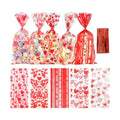 Valentine Treat Bags, 200 Pcs Valentines Cellophane Bags, Plastic Clear Red Valentine Candy Cookie Gift Goodie Snack Bag with 100 Pcs Twist Ties for Valentines Wedding Party Favor Supplies, 5 Styles