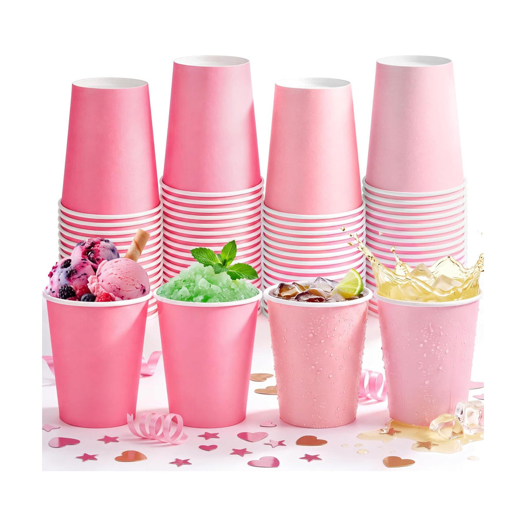URATOT 60 Pieces 9 Ounce Disposable Paper Cups Gradient Pink Party Cups Drinking Cups for Party, DIY, and Holiday, 4 Colors