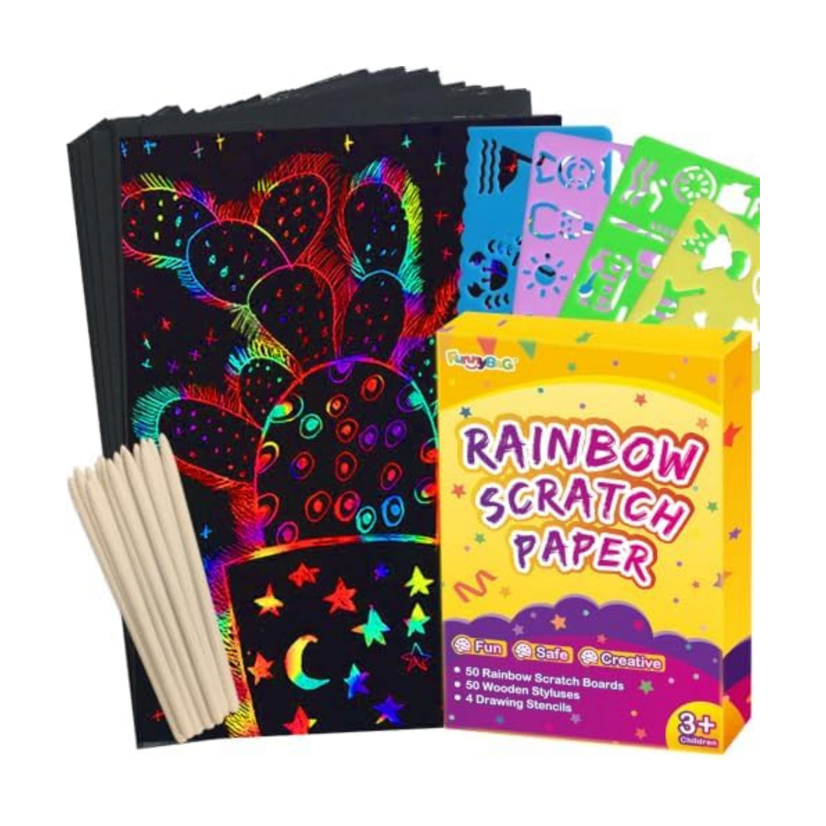 FUNNYB&G 100 Pcs Rainbow Scratch Paper Art for Kids Arts and Crafts Kit