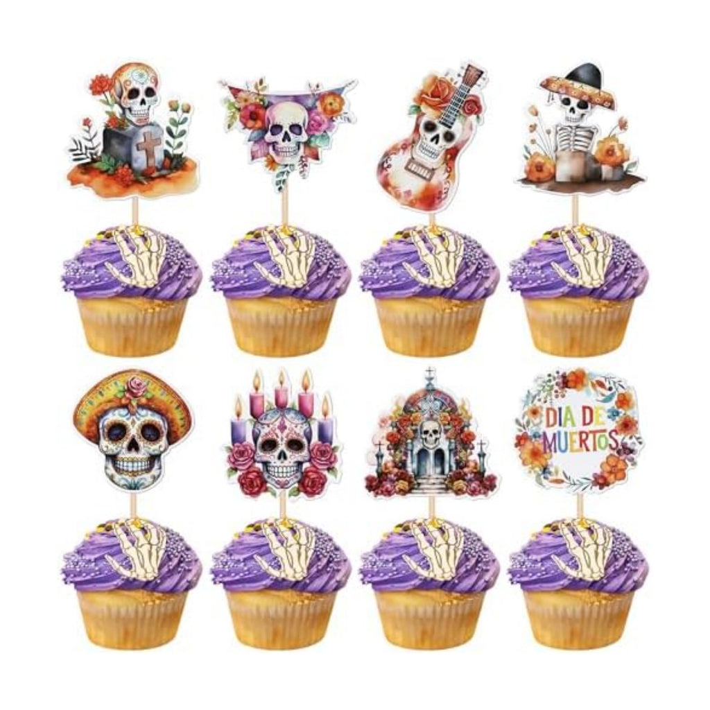 40 PCS Dia De Los Muertos Cupcake Toppers Day of The Dead Skeleton Sugar Skull Cupcake Picks for Dia De Los Muertos Sugar Skull Mexican Fiesta Halloween Theme Party Cake Decorations Supplies