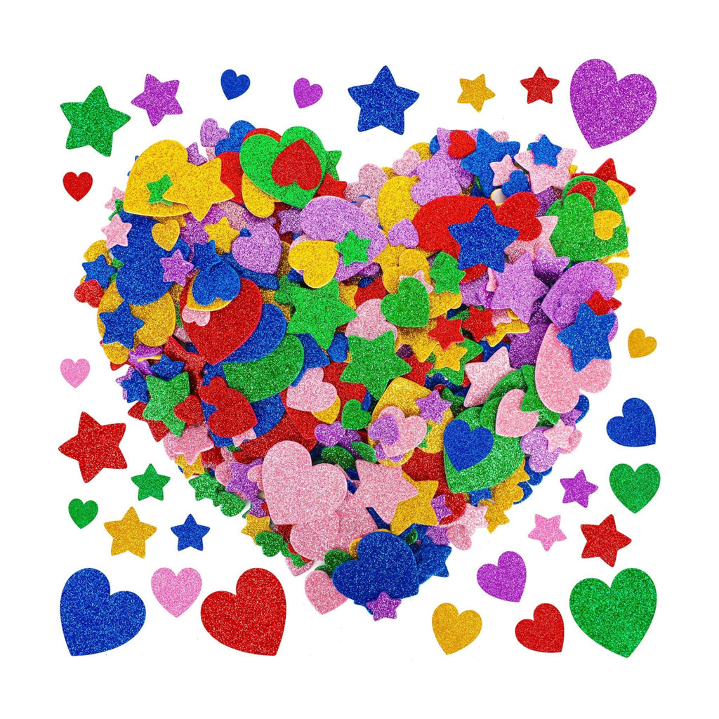 300 PCS Foam Stickers, Colorful Heart Stickers Glitter Star Heart Stickers, Self Adhesive Arts Craft Mini Star Bulk for Valentine Crafts DIY Greeting Card Envelopes Scrapbooking