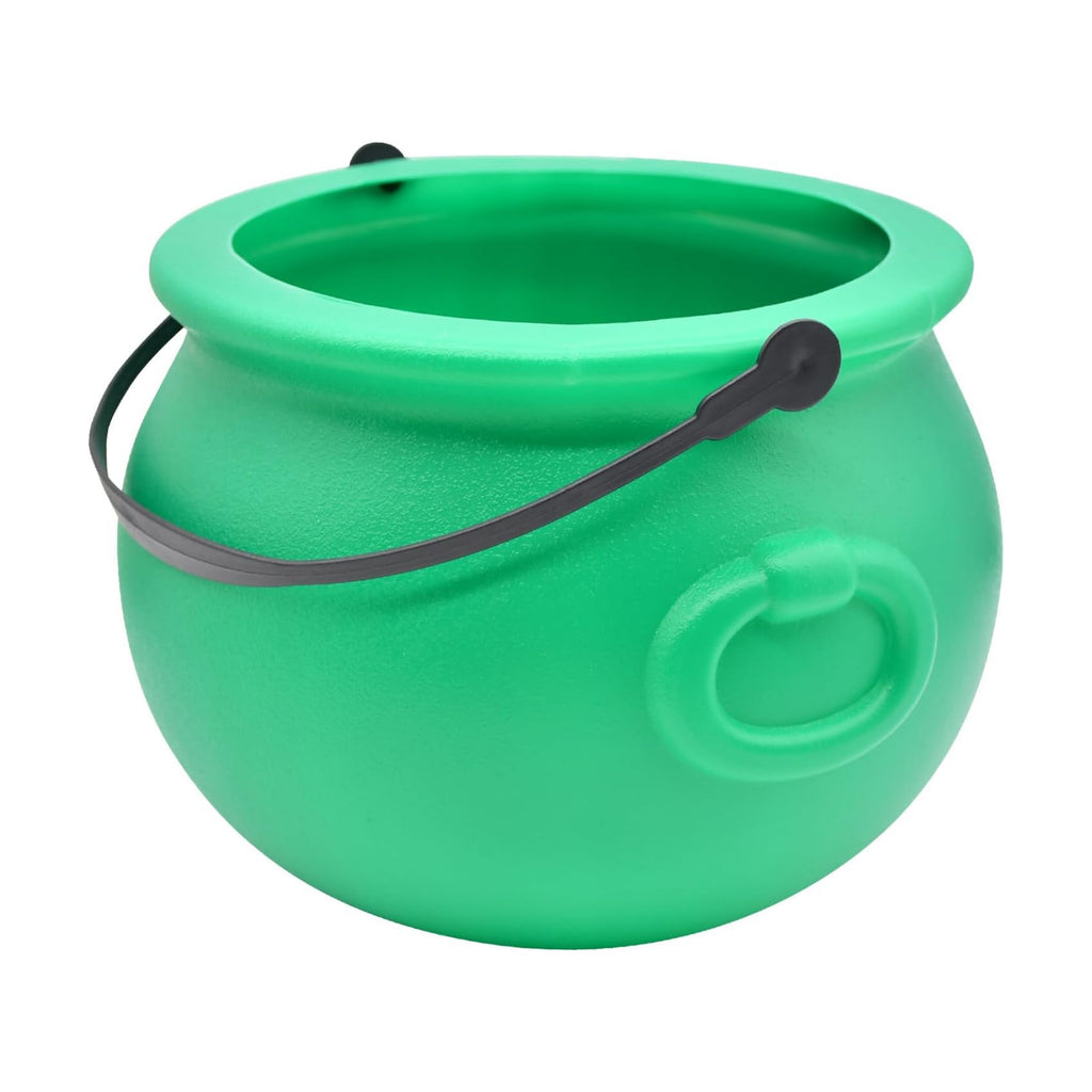 8 Inch Plastic Green Cauldron Kettle for St. Patrick's Day and Halloween, Large Pot of Gold Bucket for Table Decorations, Centerpieces, Trick or Treat & St. Paddy's Party Supplies