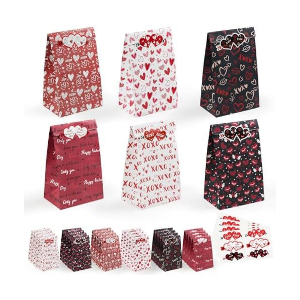 Valentines Bags - 24 PCS Valentines Gift Bags for Class School,Valentine Treat Bags with Stickers -Valentine Goodie Bags for Kids | Valentine's Day Gifts for Kids -Valentine's Decorations Party Favors