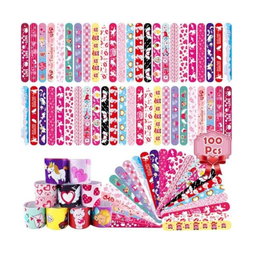SUNPROUND 100Pcs Valentine's Day Slap Bracelets, Valentine Party Favors Snap Wristbands for Kids Exchange Gifts, Goodies Stocking Stuffers, Classroom Prizes