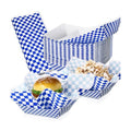 Geosar 100 Pcs Gingham Paper Food Tray with Wax Paper,Blue White