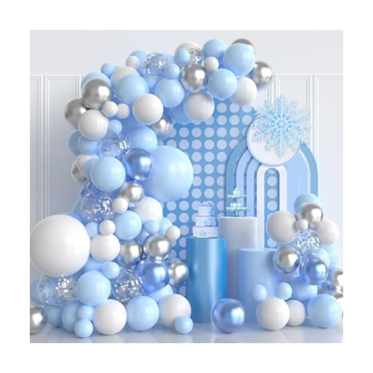 Blue and Silver Balloons Arch Kit, 124pcs Blue White Silver Latex Balloons