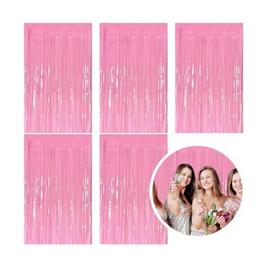 5 Pack Foil Curtain Pink Backdrop Streamers Metallic Tinsel Fringe Curtains Photo Booth Props for Birthday Wedding Engagement Bachelorette Christmas Holiday Celebration Party Decorations
