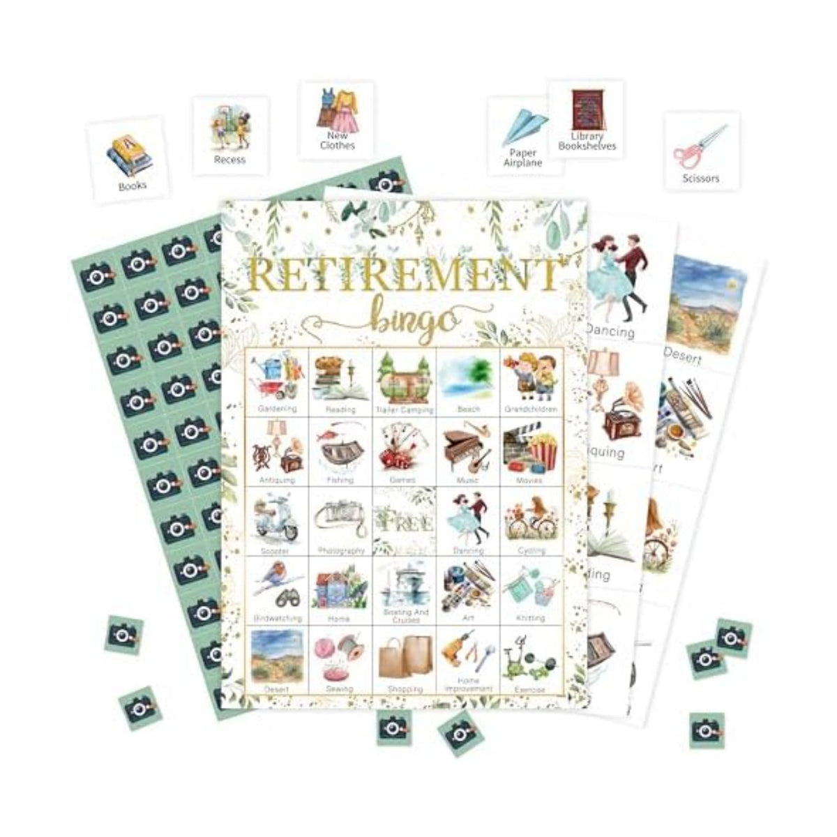 Retirement Bingo Game, Greenery Bingo Cards Set, Retirement Party Bingo Supplies for Adults, Family Friend Office Activities Favors Decorations for 24 Player, 01
