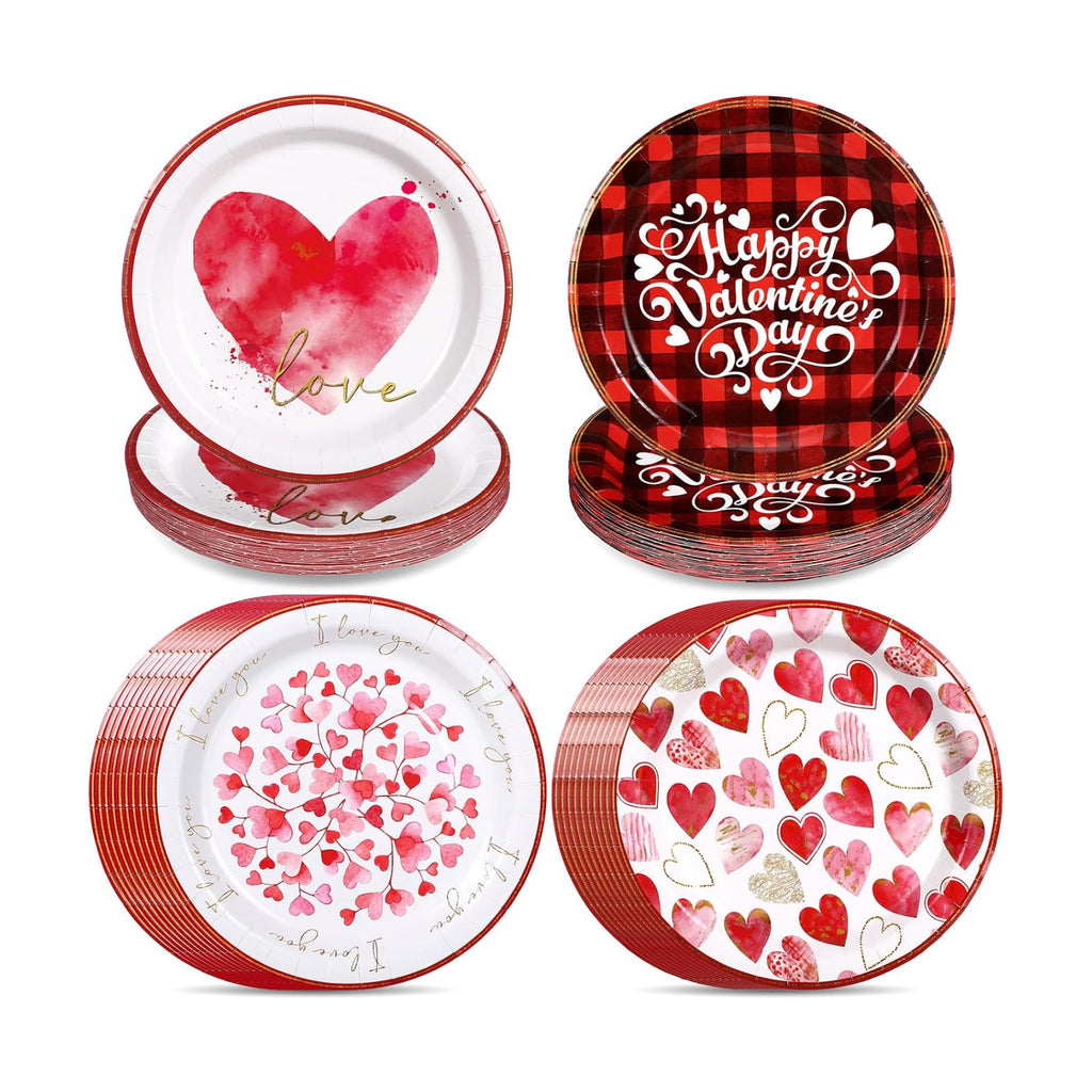 100 Pcs Valentine‘s Day Paper Plates 9 Inches Disposable Round Heart Plates for Valentine‘s Day Party Table Decor