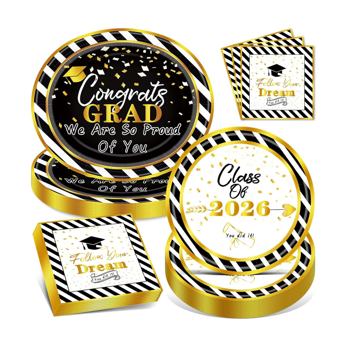 100PCS Graduation Paper Plates and Napkins Set- (25 Guests)