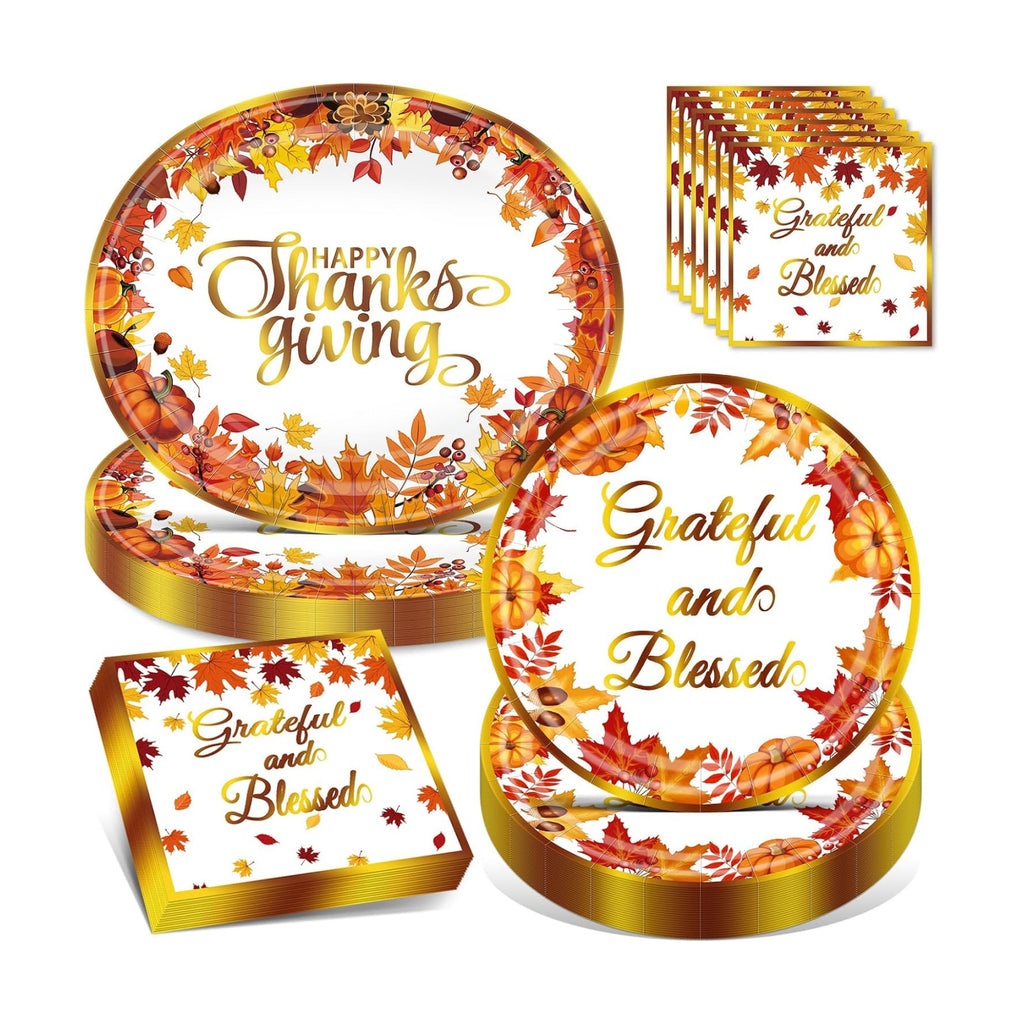 100PCS Thanksgiving Paper Plates and Napkins Set- (25 Guests)