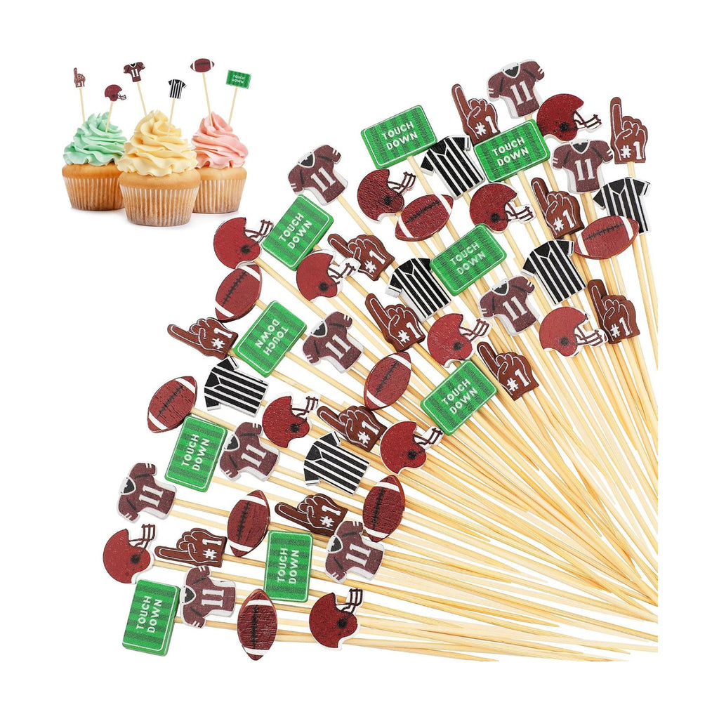 Aodaer 200 Pieces Football Toothpicks 5.12 Inch Football Cocktail Picks Food Picks for Appetizers Bamboo Football Skewers for Sports Birthday Rugby Football Themed Party Decoration