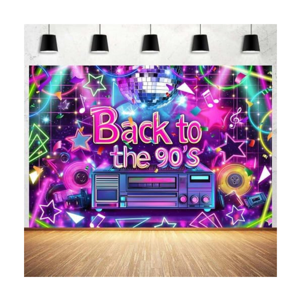 90's Party Decorations Backdrop Back to The 90's Banner, 90s Hip Hop Party Rock Music Disco Photography Background for 90s Themed Birthday Party, 20X10FT