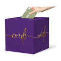 Purple Card Box with Gold Foil Design, Paperboard 8.7" Gift Card Holder for Wedding Graduation Birthday Party Reception Retirement Anniversary Bridal & Baby Shower