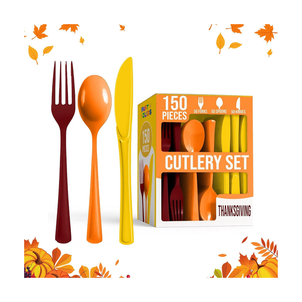 Party Solids Thanksgiving Plastic Cutlery Set - 150 Pieces