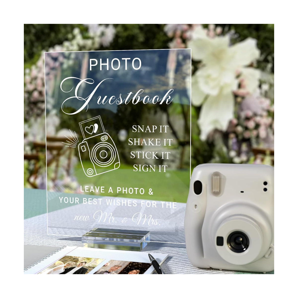 Acrylic Photo Guest Book Sign for Wedding, 8x10 Clear Please Sign Our Guestbook Sign with Acrylic Holder Stand, Elegant Wedding Reception Table Decor for Guest Book Table, Photo Album & Signing Station