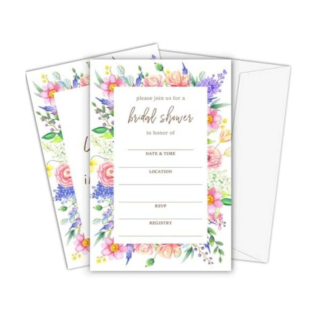 Boho Bridal Shower Invitations, Wildflowers Invites with Envelopes, 4x6 Set of 25 Invite Card for Wedding Shower, Newlyweds, Party Favor & Decorations-A05