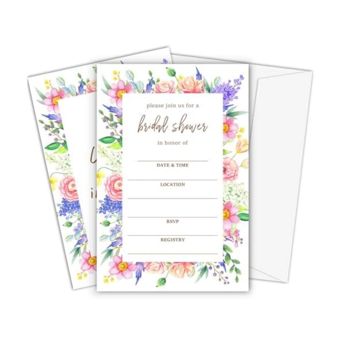 Boho Bridal Shower Invitations, Wildflowers Invites with Envelopes, 4x6 Set of 25 Invite Card for Wedding Shower, Newlyweds, Party Favor & Decorations-A05