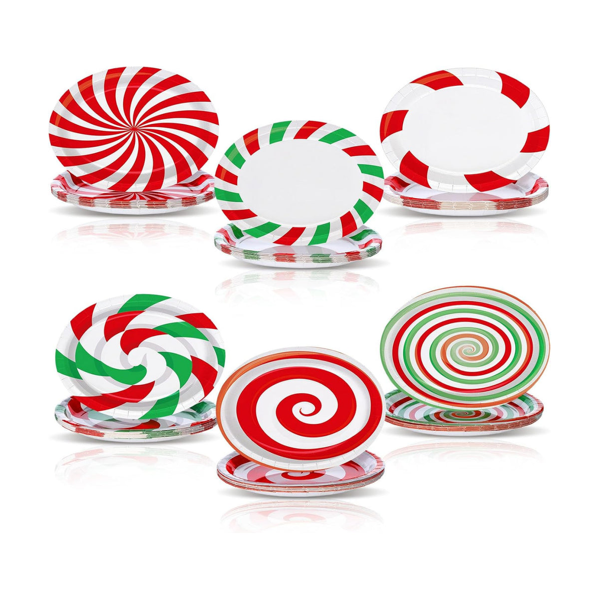 Fourluoo 96 Pcs Christmas Paper Plates Disposable 9 Inch Red White and Green Candy Dessert Cake Dinner Plates Bulk for Xmas Holiday Party Favor Supplies