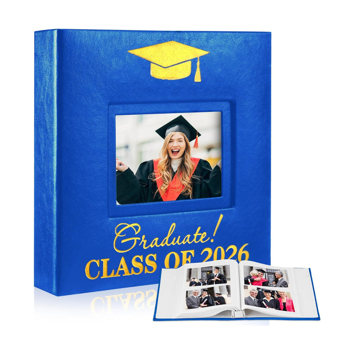 ReliThick Graduation Photo Album Holds 200 Pcs 4 x 6 Inch Photo 2026 Leather Album with Front Window Memory Scrapbook for Holiday Christmas Gift College High School Graduate Gift (Treasure)