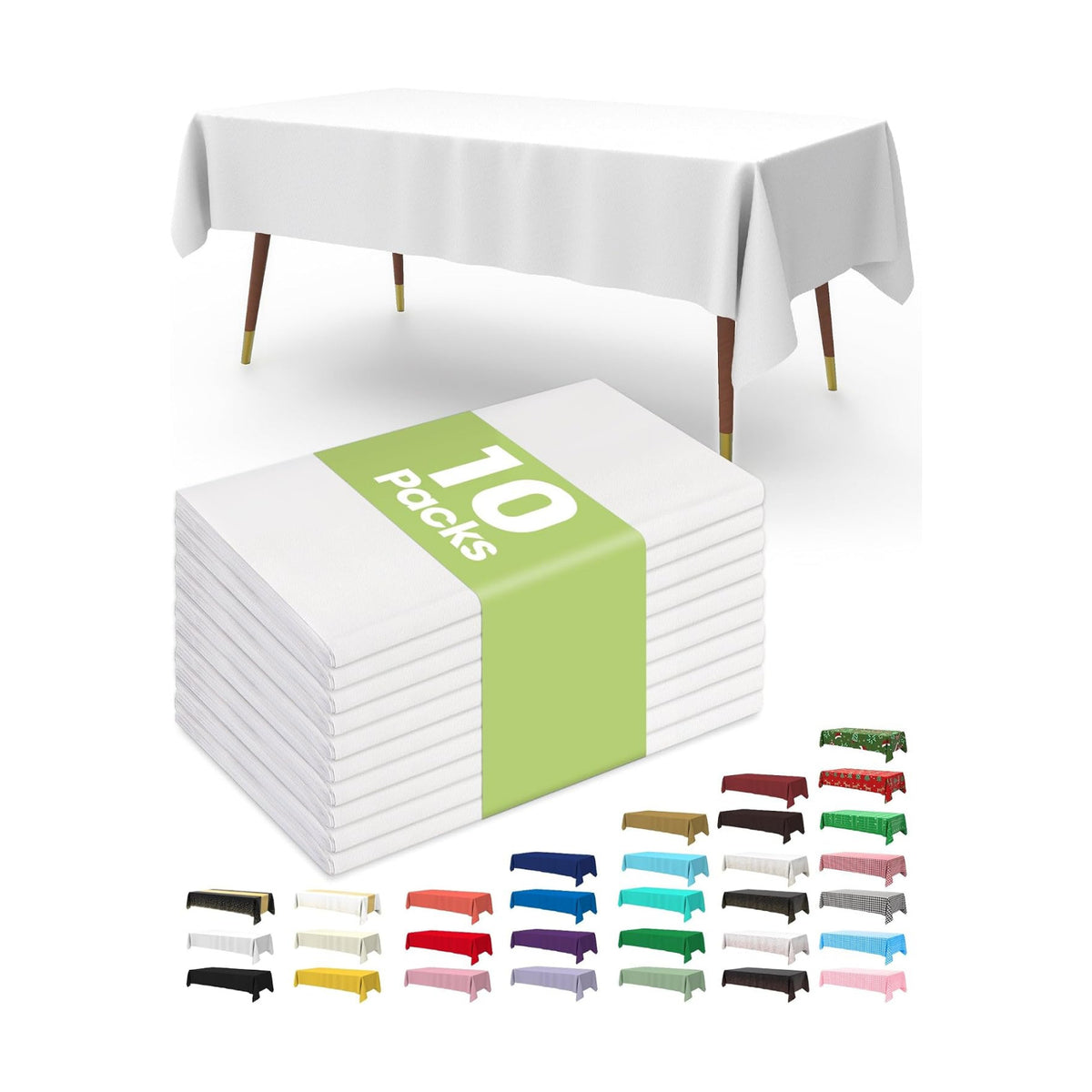 Pureegg Plastic Table Cloth Disposable 54 x 72 Inch 10 Packs, White