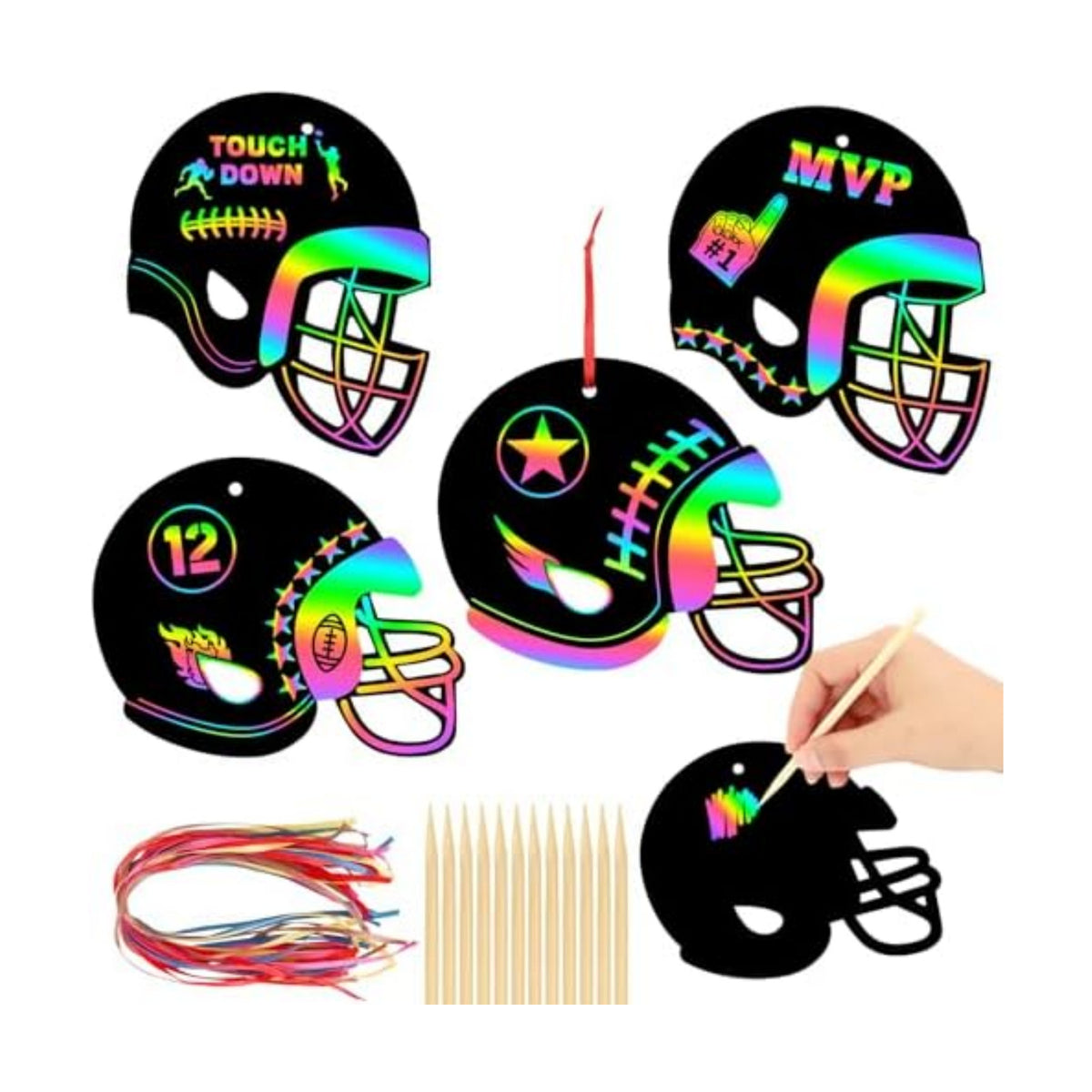 JULMELON 36 PCS Football Scratch Art Kids, Helmet Crafts Party Favors